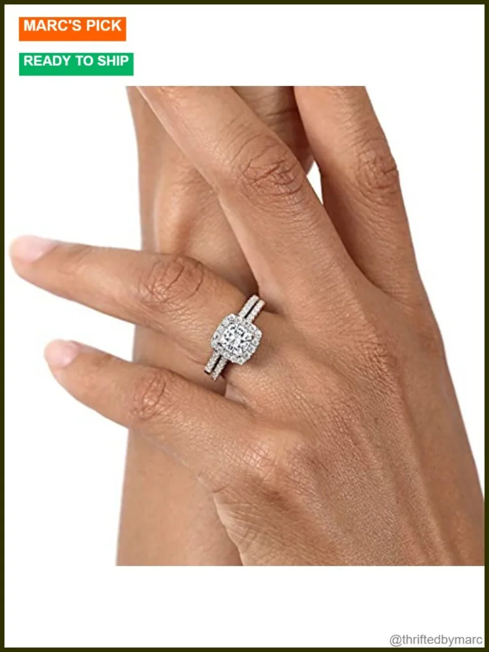 925 Sterling Silver Halo Bridal Set Ring Cushion Cut Moissanite